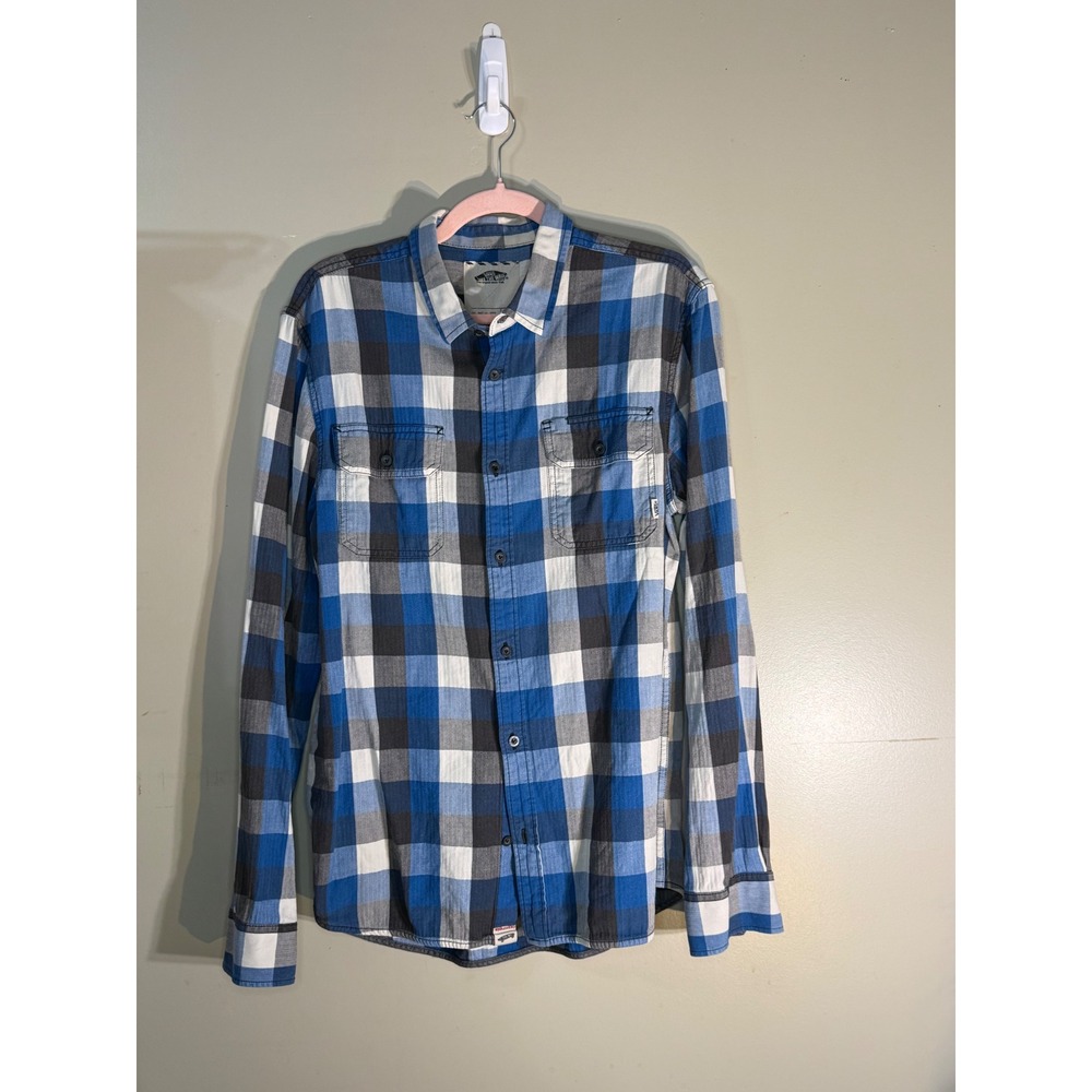 Vans Off The Wall Mens Large Blue Plaid Flannel Button Down Shirt VN-001B9OF